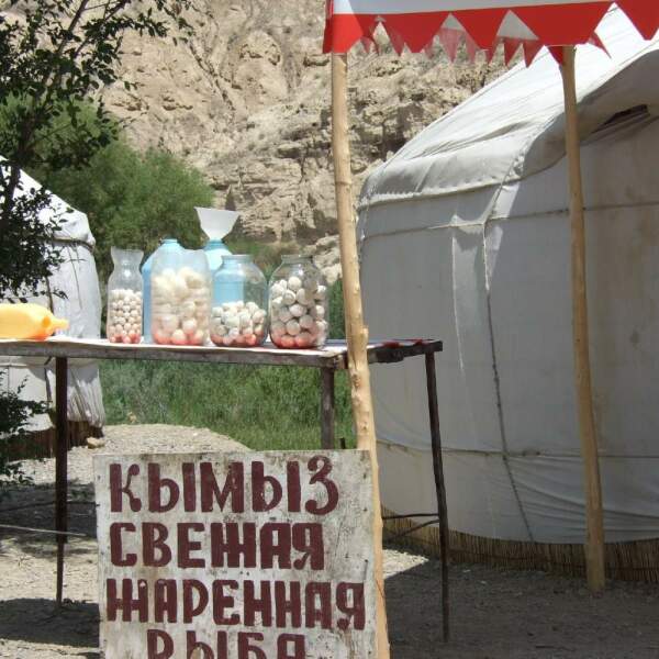 Motorradreisen Kirgistan, Verkaufsstand am Straßenrand